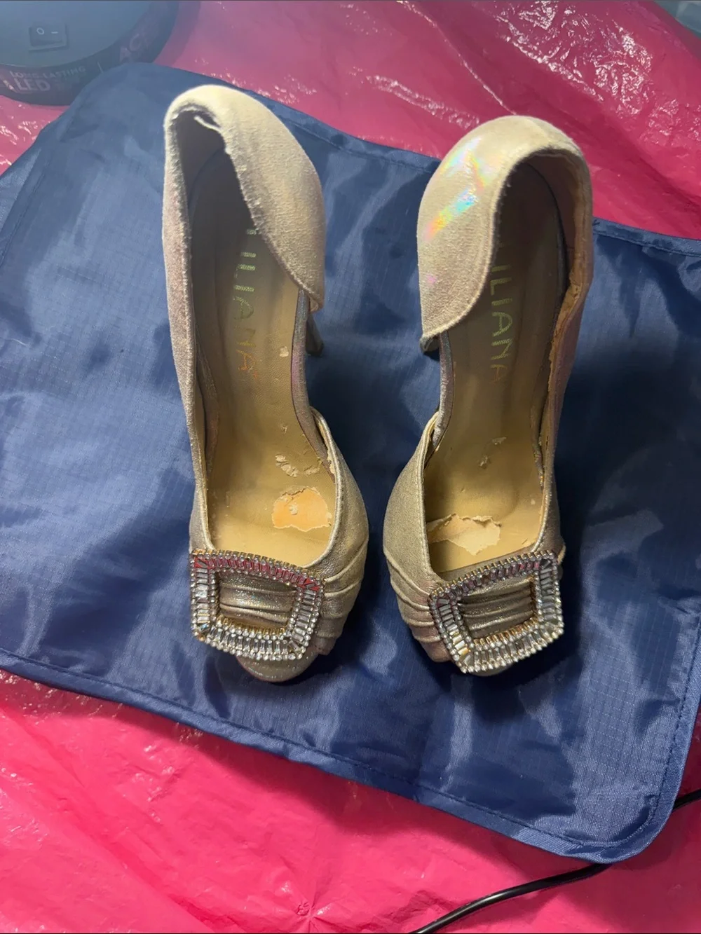Gold D'Orsay Crystal Buckle Pumps